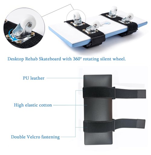 Desktop Rehab Skateboard 360° Roating Wheels Rehabilitation Trainer Shoulder and Arm Exercise for Stroke Hemiplegia Patients Improve Flexibility Stretching (black)