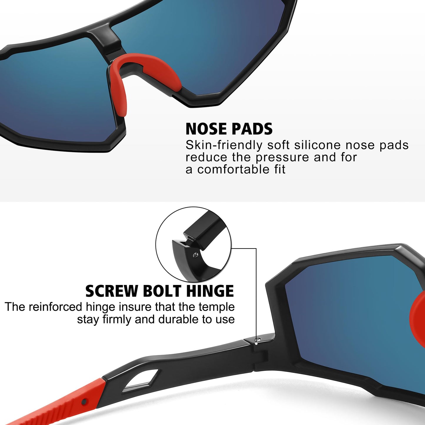 STORYCOAST Sports Polarized Sunglasses for Men Women Fishing Cycling Driving Baseball Bike Sunglasses UV400 Protection Black Frame/Red Mirror Lens