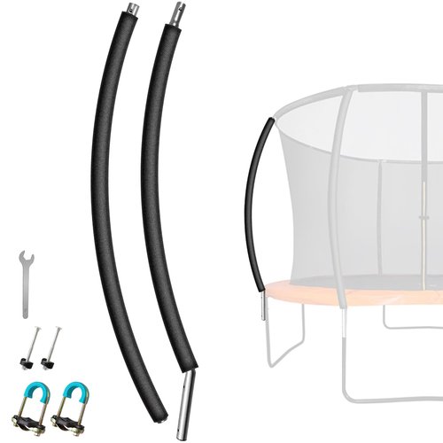 Suninlife 1PCS Trampoline Curved Pole, Universal Trampoline Pole Replacement Enclosure Pole to Fit 8-16FT Curved Pole Trampoline Frame, Includes Foam Sleeve and Hardware for 2 Installation Options