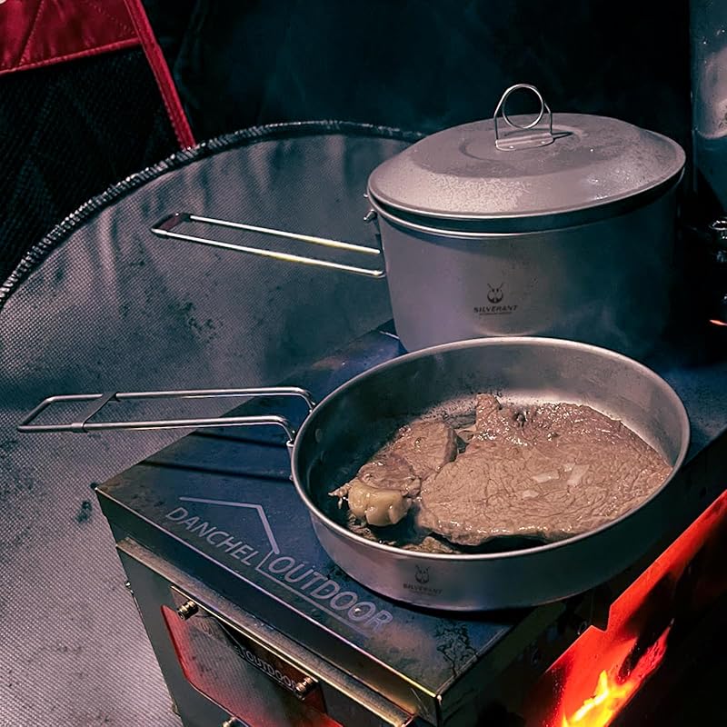Titanium Camping Plate 750ml with Handle & Mesh Bag - Lightweight Outdoor Dish