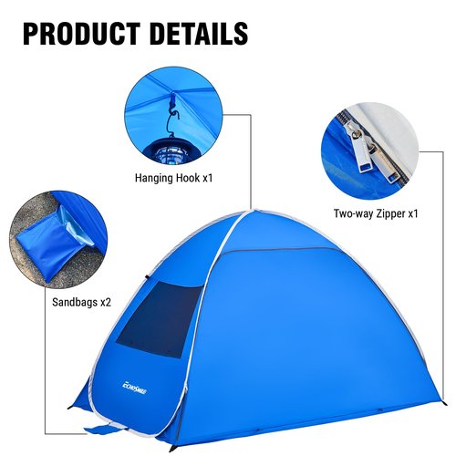 Pop Up Beach Tent for 4 Person with UPF 50+ Protection，Automatic Easy Setup Waterproof Beach Shade，Lightweight and Portable Beach Tent Sun Shelter - Dark Blue