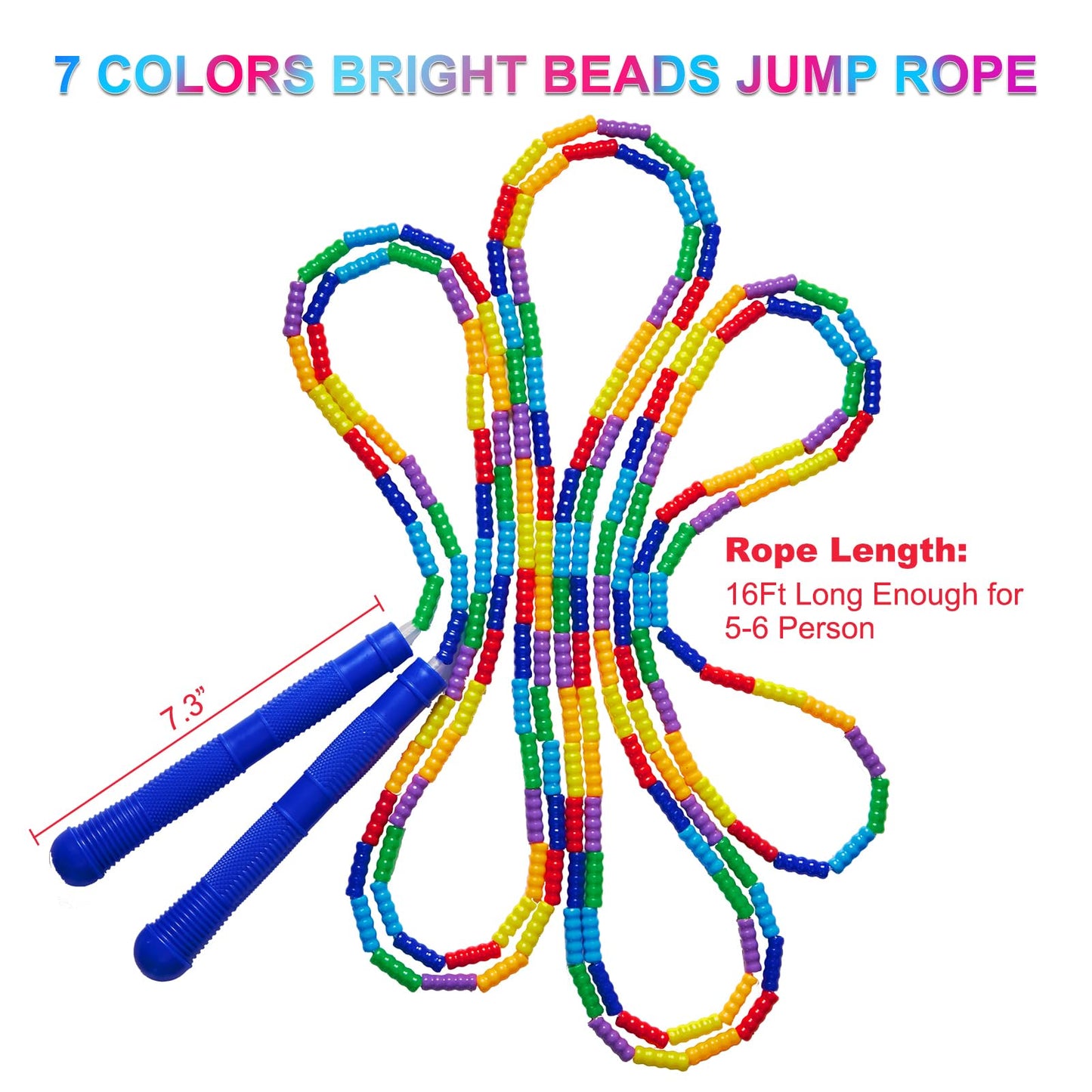 Newbyst Long Double Dutch Jump Rope 16 Ft 2 Pack, Soft Beaded Skipping Ropes for Kids Adults, Plastic Segmented Jump Rope Multiplayer Group