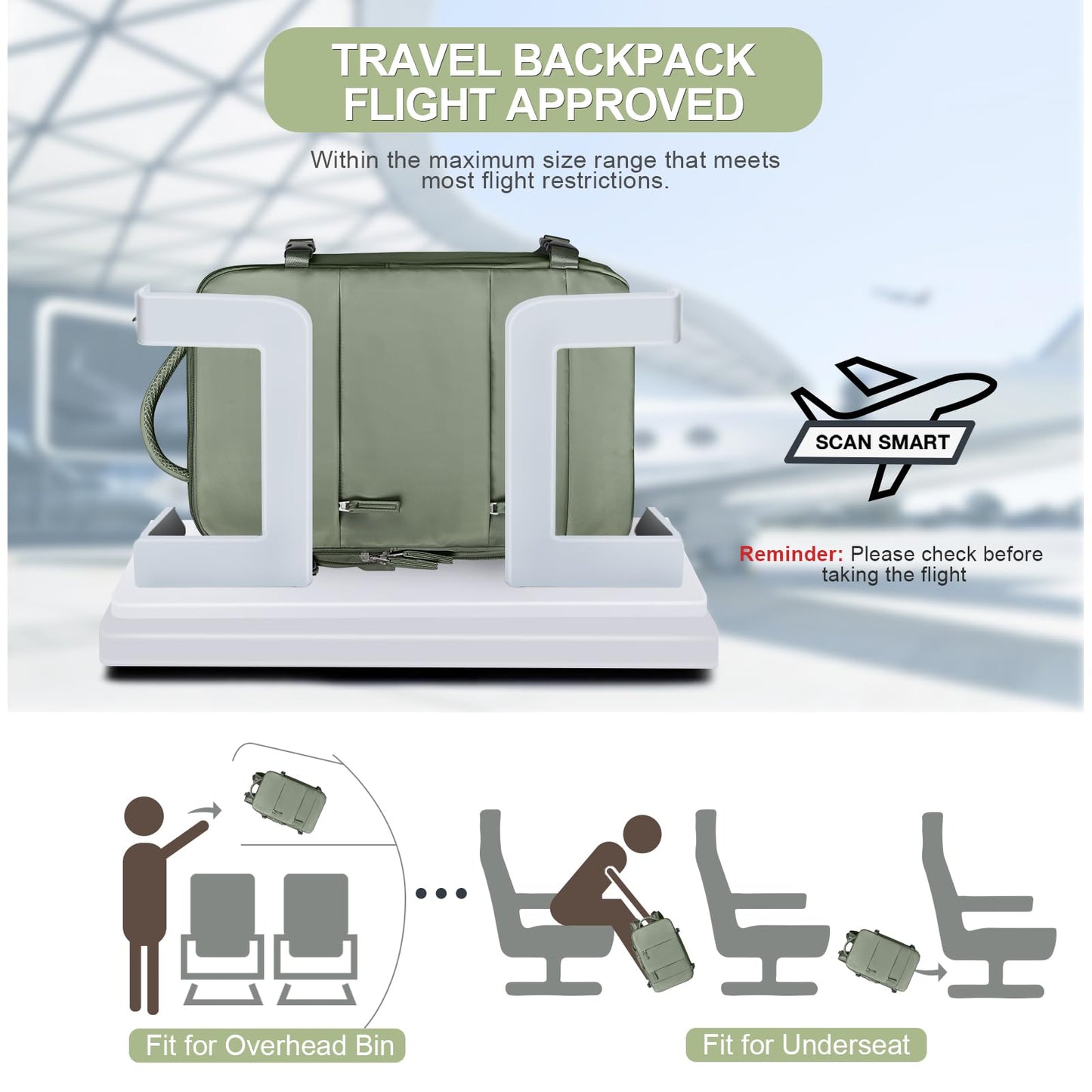 coofay Travel Backpack For Women Men Airline Approved Carry On Backpack Flight Approved Waterproof Sports Luggage Backpack Casual Daypack Small Hiking Backpack Grey Green