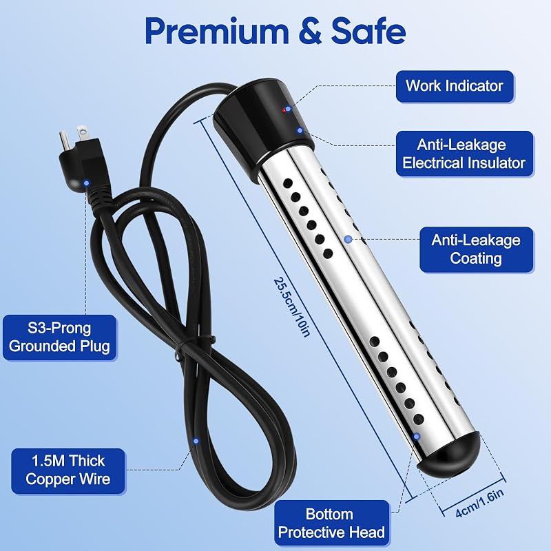 6000mAh Portable Camp Shower with 2000W Immersion Heater - USB-C Rechargeable Outdoor Shower Kit (Black)