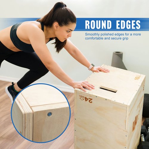 Elevens 3 in 1 Wooden Plyo Box Jump Box Plyometric Box for Jumping Trainer, Skipping, Jumping, Lunges, Box Jumps, Squats, Step-Ups, Dips (16"x12"x14")
