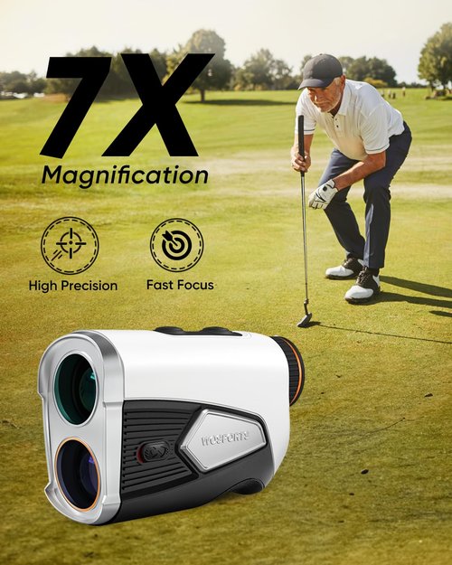 WOSPORTS 1500-yard Golf Rangefinder with Slope, 7X Magnification, Pin Lock Vibration Range Finder(Feet/Meters/Yards), Magnetic Mount, Rechargeable