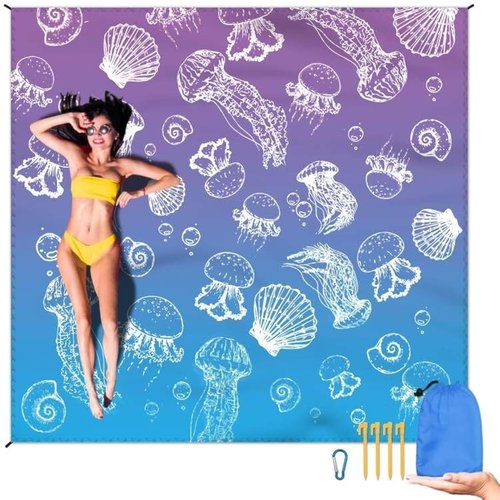 DPWCVM Beach Blanket Waterproof Sandproof Large Beach Mat 79" X 83" for 2-4 Adults Sand Free Mat Quick Drying,Durable with 4 Stakes & 4 Corner Pockets for Beach Travel Camping Hiking.(Purple)