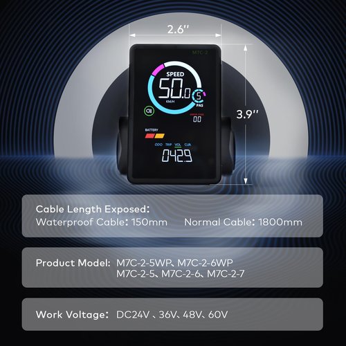 Mcezdy Ebike Display, UART No. 2 Protocol, 24V-60V ABS Colorful Cycling Computer with Charging Port for Mobile Devices, Vertical Ebike LCD Display to Enrich Cycling Journey Black