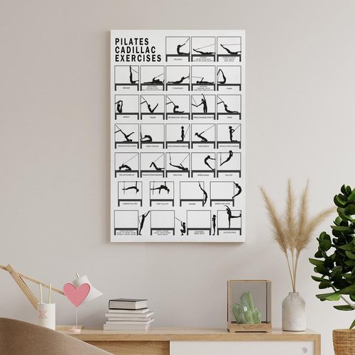FOLIUMK PILATES CADILLAC Exercises Chart Poster Pilates Workout Poster Pilates Studio Decorstyle12x18inch(30x45cm)