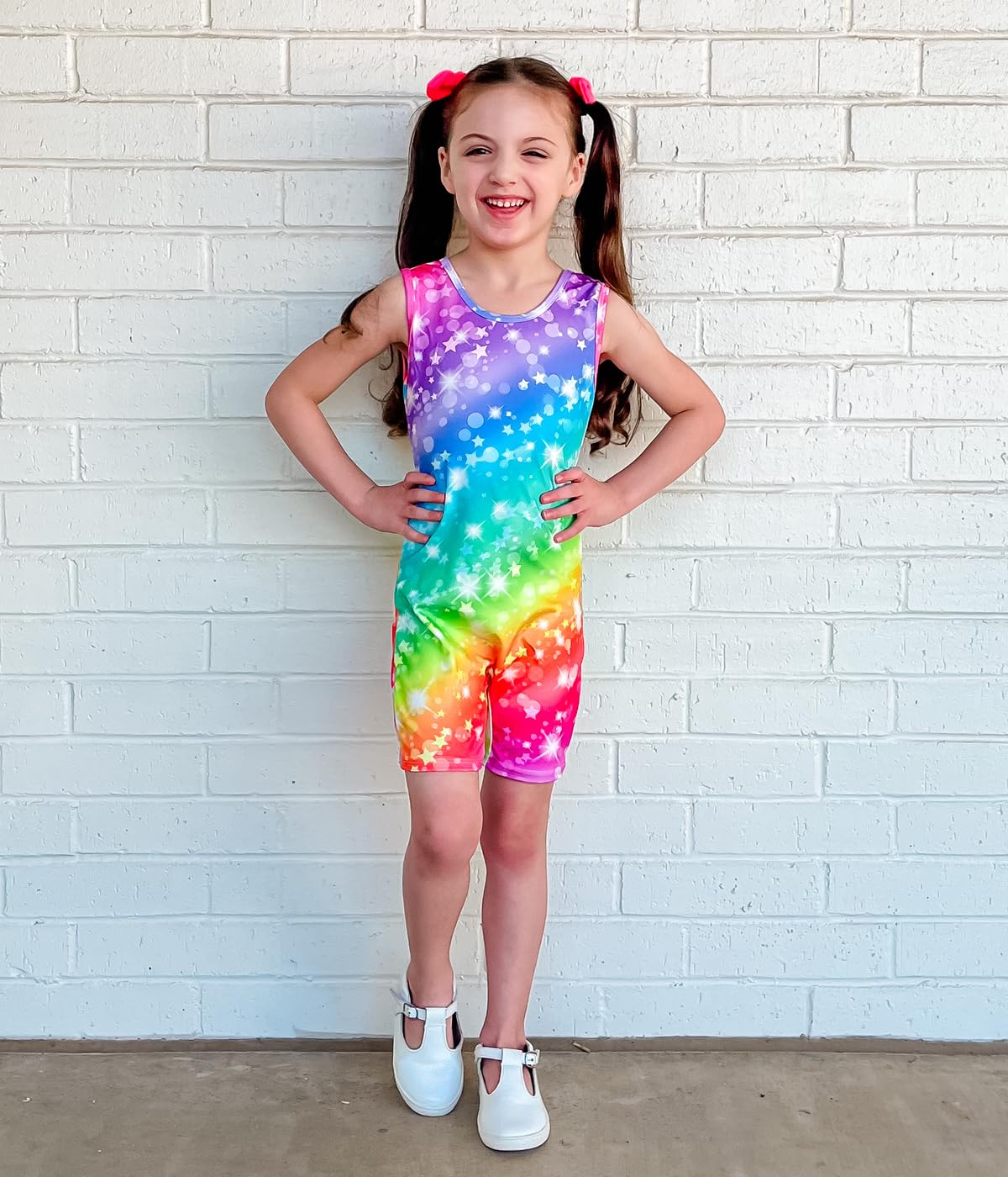 Taubow 2 Packs Leotards for Girls Size 7-8 Gymnastics Outfit Rainbow Leotard Unicorn Biketard with Shorts Tumbling Outfit