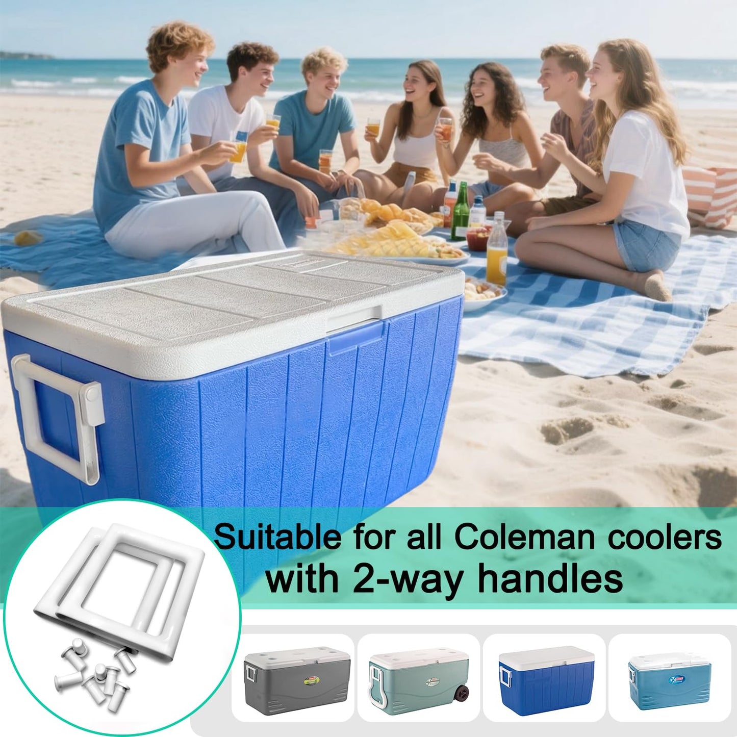 Jexobox Cooler Handle Replacement Kit for Coleman Xtreme & 2-Way,Double-Layer Durable Design Part #3000005306/#R5286B120G Compatible(2PCS)