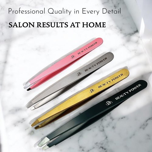 Beauty Power Ultra-Precision Professional Slant Tweezers for Women Facial Hair - German Stainless Steel, Lightweight Black Tweezers for Women & Men, Ideal for Eyebrow & Facial Grooming (Matte Black)