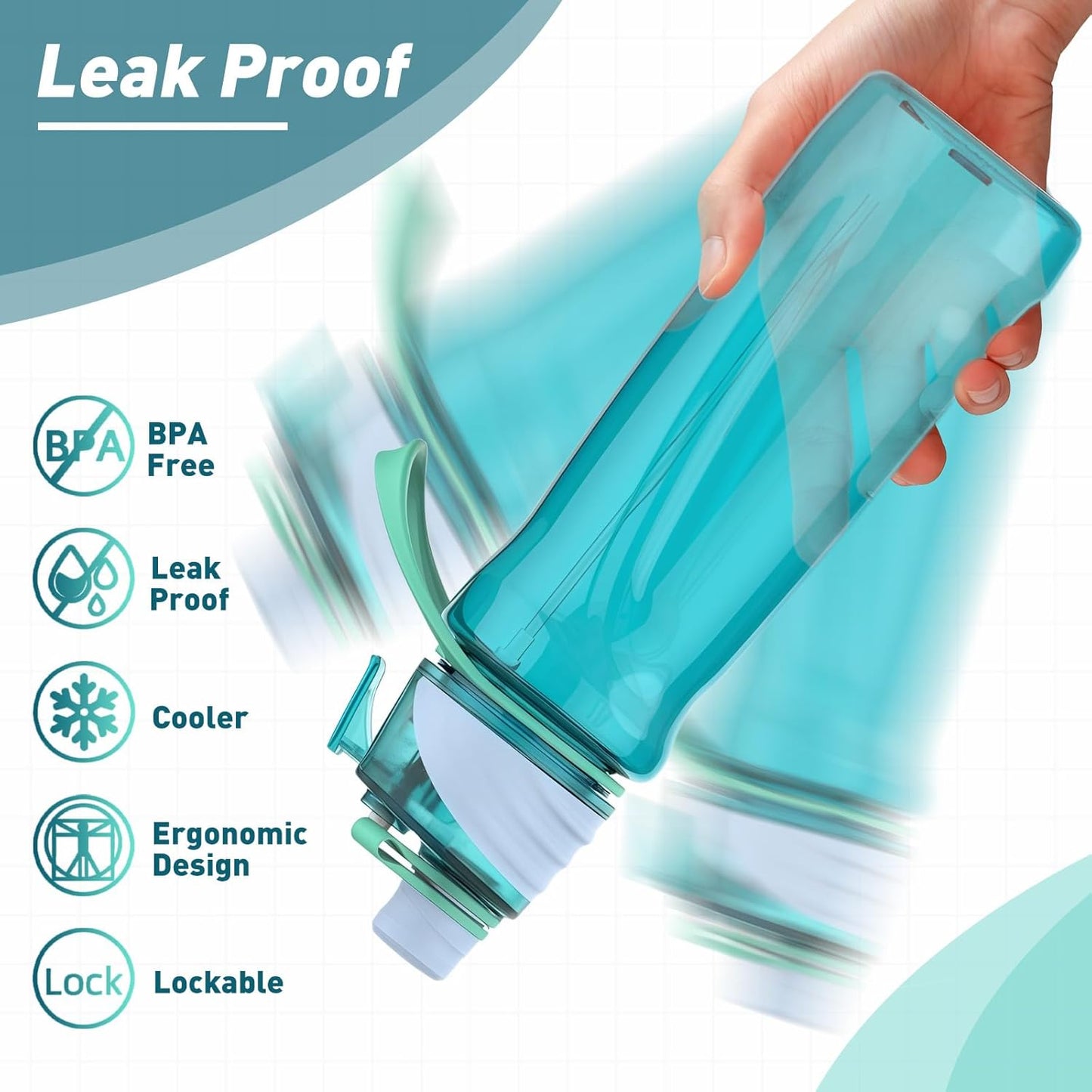 22OZ Misting Water Bottle, 2-in-1 Mist and Sip Water Bottles, Mist Water Bottle for Drinking, Great for Hiking/Running/Outdoor Activity, BPA-Free & Leakproof, Blue