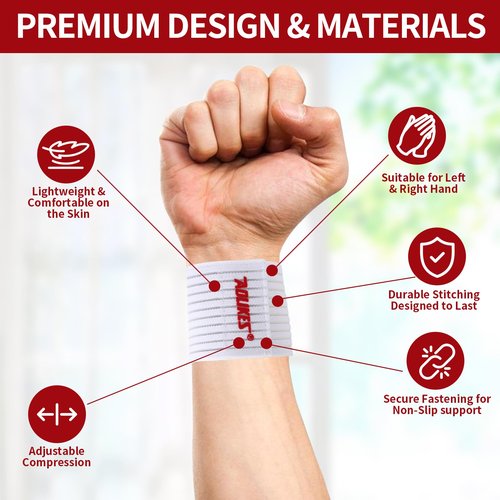 Athletic Wrist Support Wrap, Elastic Compression Band for Weightlifting, Workout, Breathable Compression for Basketball, Gym & Office Typing | Sweat-Resistant & Unisex Design (White)