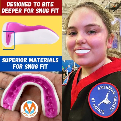 Oral Mart White/Pink Youth Mouth Guard for Kids - Youth Mouthguard for Karate, Flag Football, Martial Arts, Taekwondo, Boxing, Football, Rugby, BJJ, Muay Thai, Soccer, Hockey