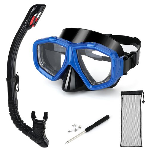 Replaceable Nearsighted Snorkeling Gear for Adults Youth, Short-sighted Anti-Fog Diving Mask & Full Dry Top Silicone Snorkel for Scuba Diving, Snorkeling, Freediving