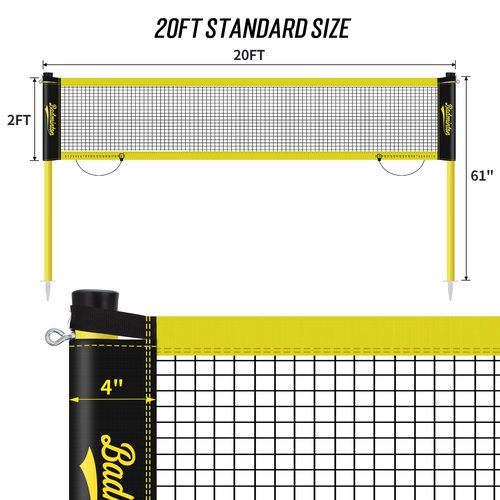 Regulation Size 20ft Portable Outdoor Badminton Net Set for Backyard with Heavy Duty Poles, Carry Bag