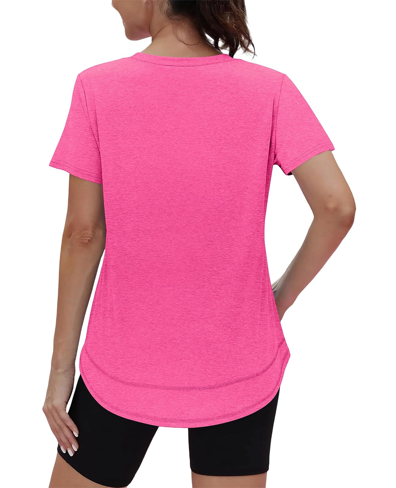 Short Sleeve Shirts for Women Workout Pilates Outfits Tennis Summer Tops 2026 Beach Vacation Clothes V Neck Hot Pink M