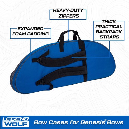LEGEND Wolf Genesis Compound Bow Case - NASP Archery Travel Bag for Genesis Bows with Foam Padding, Backpack Straps, External Pockets & Nylon Lining - Ultimate Gear Protection - 37 inch Interior- Blue