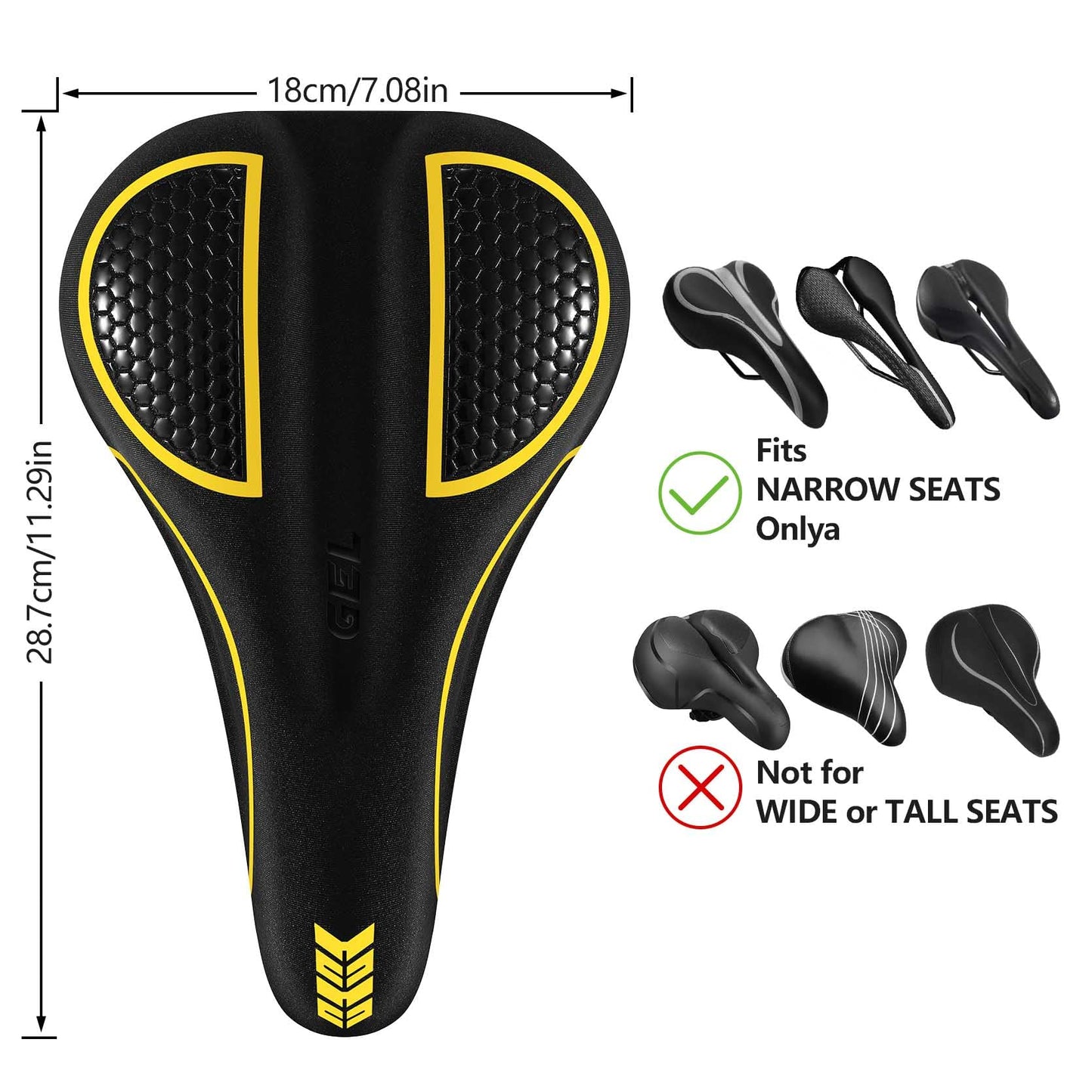 Bike Seat Cushion - Gel Padded Bike Seat Cover for Men Women Comfort, Extra Soft Exercise Bicycle Seat Compatible with Peloton, Outdoor & Indoor with Adjustable Velcro Secure Yellow