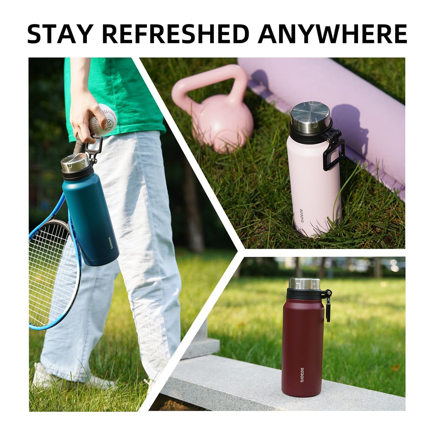 BJPKPK 40oz Insulated Water Bottle with Handle BPA Free Stainless Steel Travel Thermal Flask Reusable Large Water Bottle,Dark Green