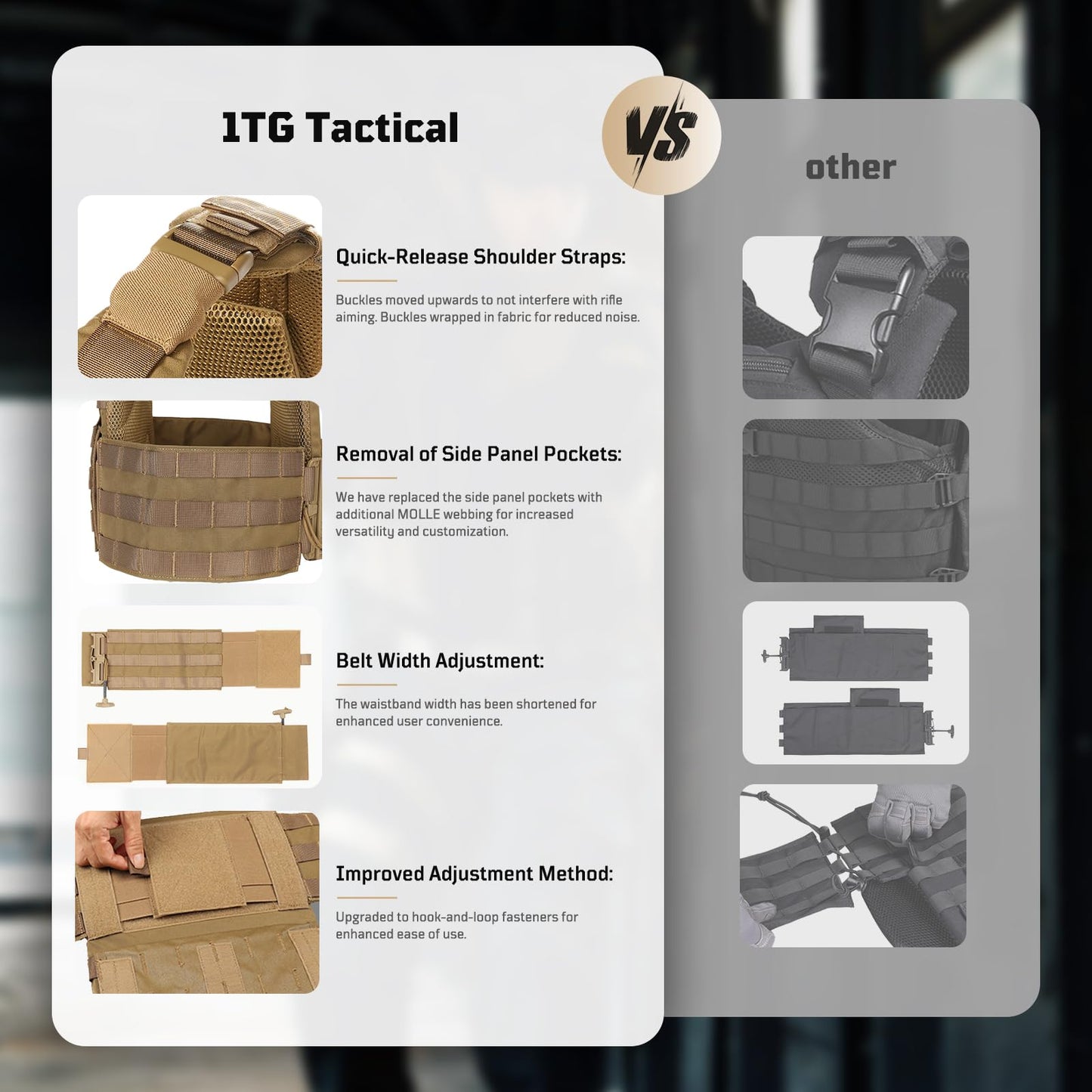 1TG Quick Release MOLLE Vest for Men Breathable and Adjustbale Vest, One Size Fully Adjustable