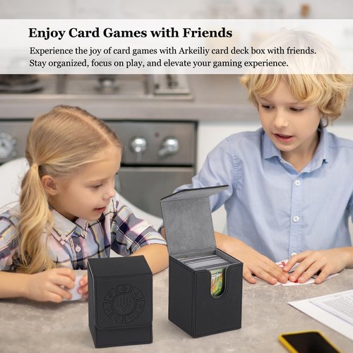 Arkeiliy Card Deck Box, 110+ Storage MTG Deck Box with 50 Pcs Card Sleeve, Collectible Trading Card Cases for Magic Commander and More (Black)