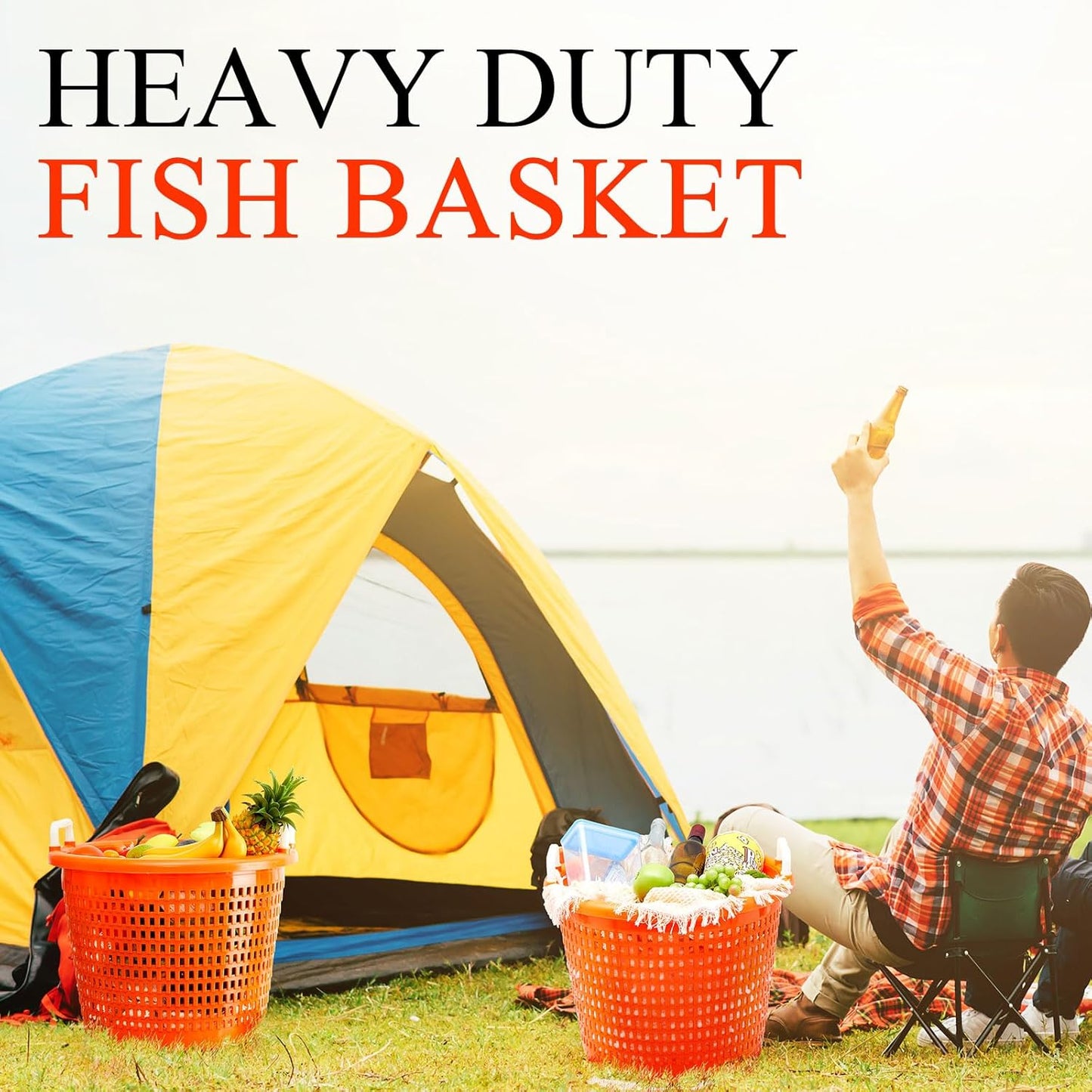2 Pcs Heavy Duty Fish Basket 100 lbs Orange Seafood Basket for Crawfish Fishing Laundry Storing Fruits and Vegetables Multiple Usage