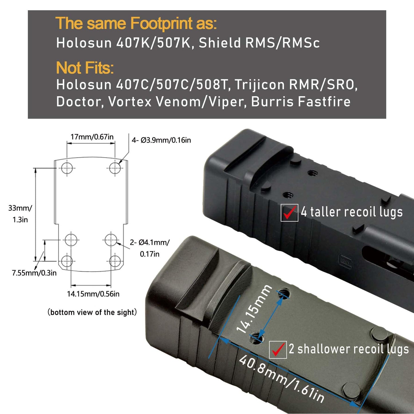 GOWUTAR HHC17C Multiple Reticles Micro Red Dot Sight for RMSc Footprint
