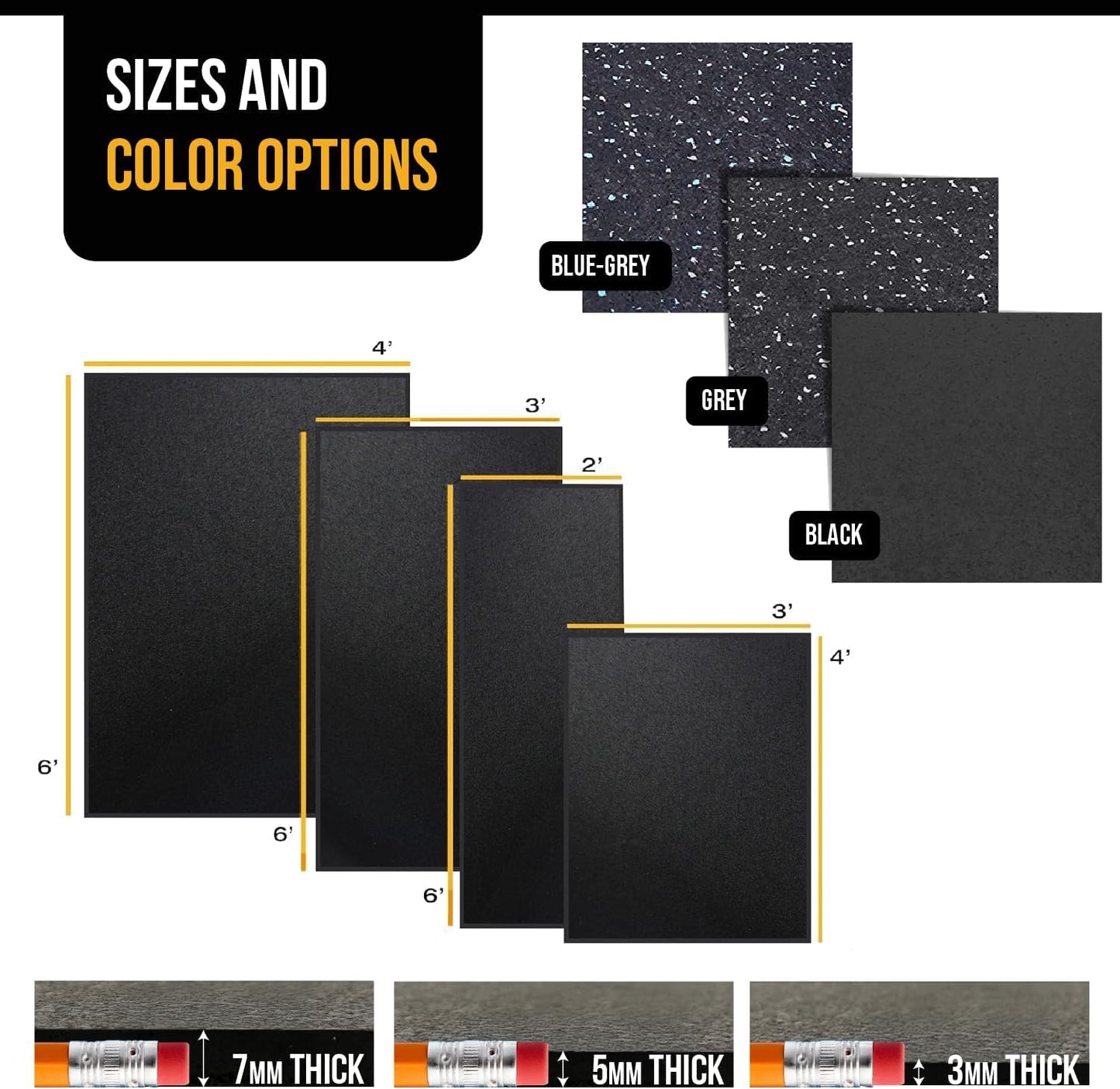 Rubber King Multi-Purpose Exercise Mat - 4' x 6' x 7mm - 100% Recycled Thick Rubber Mat for Home Gym Flooring, Non-Slip, Low-Odor Durable Workout Mat for Indoor/Outdoor, Shoe-Friendly - Black