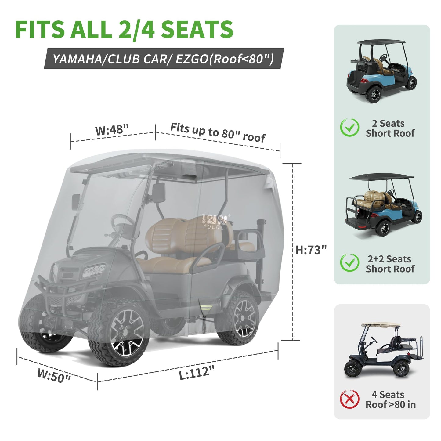 10L0L Heavy Duty Golf Cart Cover for 2/4 Passengers EZGO, Club Car and Yamaha, All Weather Outdoor Protection Weatherproof