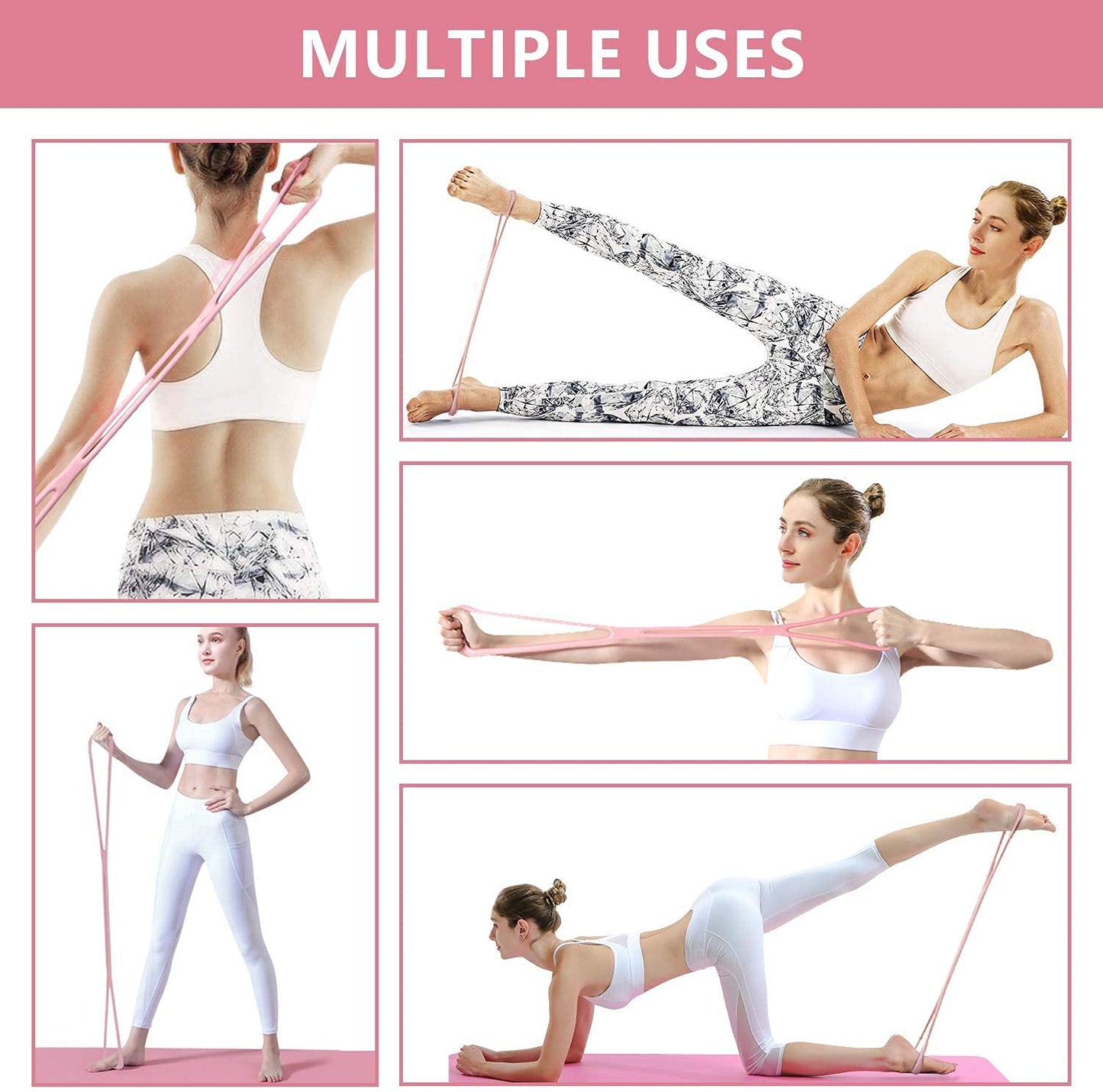 Figure 8 Stretch Resistance Band, Portable Elastic Fitness Pulling Rope Chest Expander, Arm Back Shoulder Training Stretch Bands for Strength Muscle Yoga Pilates Stretching Physical Therapy (Pink)