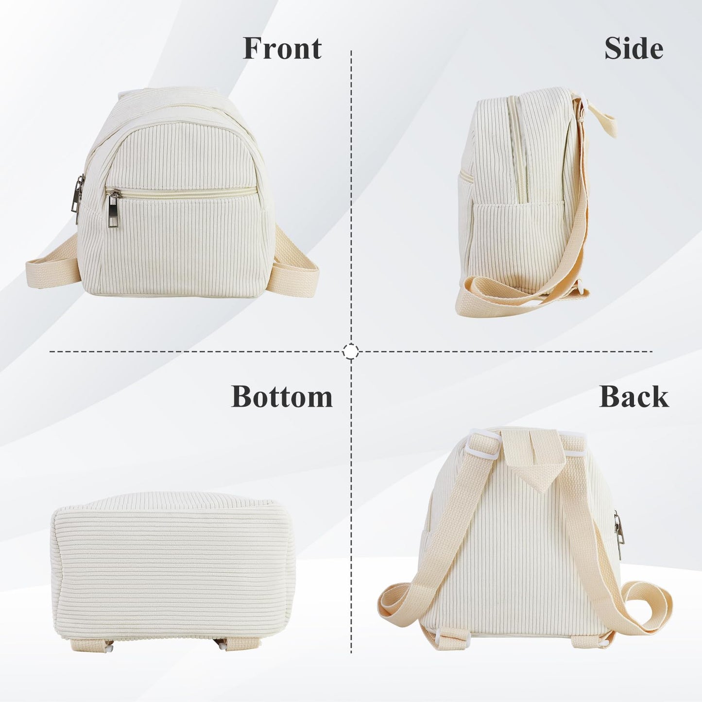 Energather Cute Mini Backpacks, Corduroy Tiny Backpack Small Backpack for Women and Girls, Portable Ladies Backpacks (white)
