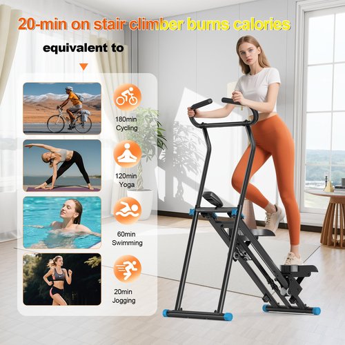 FitNexus Foldable Stair Stepper Machine for Home Gym - 350LB Capacity Cardio Climber with LCD Monitor, Non-Slip Pedals & Handbar - Compact Vertical Stepping Exercise Equipment for Legs & Glutes