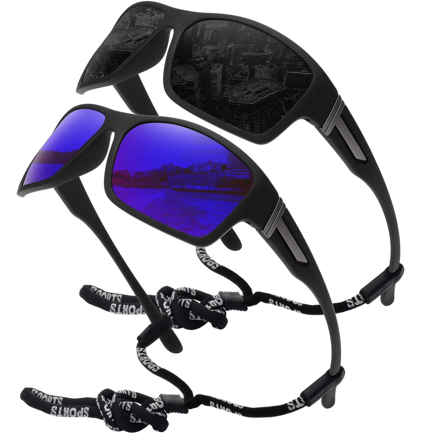 STORYCOAST Polarized Sports Sunglasses for Men Women Unbreakable Frame Cycling Fishing Driving 2Pack Black+Drak Blue