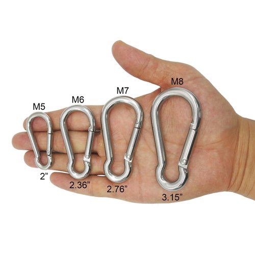 Outmate Marine Grade 316 Stainless Steel Carabiners -2.76 inch Heavy Duty, Durable & Rust-Free Clips for Gym, Swing, Dog Leashes, Hammocks, Keychains, and More(316 M7,Pack of 6)