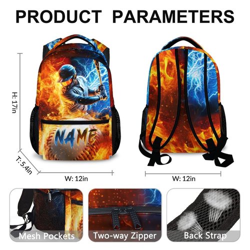 Backpack for Boys, Personalized Baseball Backpacks for Kids Teens Elementary Middle Primary High Senior, 17 Inch Lightweight Custom Sport Bookbag for Ages 6-18 Back to School Travel