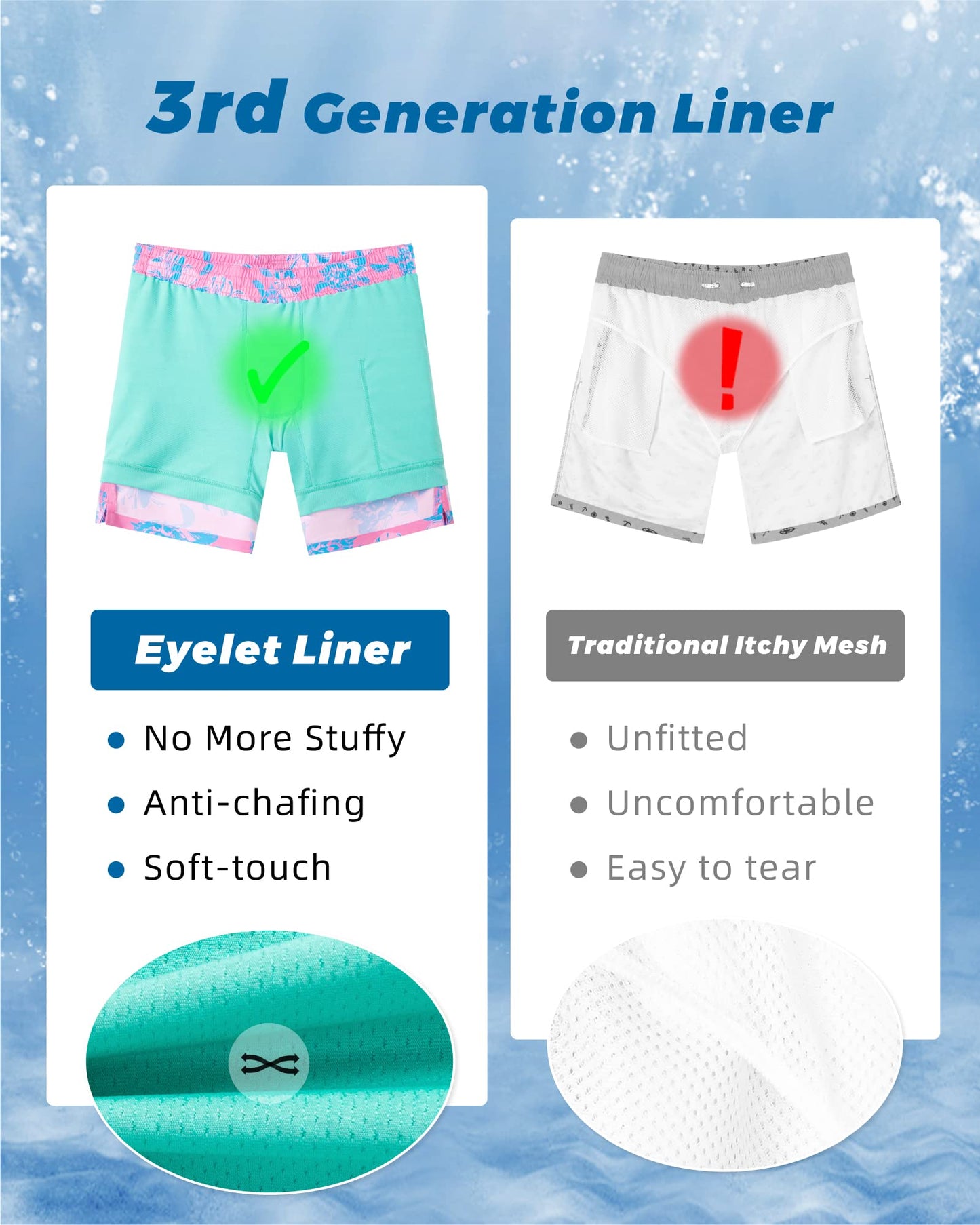 SURF CUZ Mens Swim Trunks with Compression Liner Quick Dry Swim Shorts 7" Swimming Trunks Stretch Zipper Pockets Pink Blue Turtles X-Large