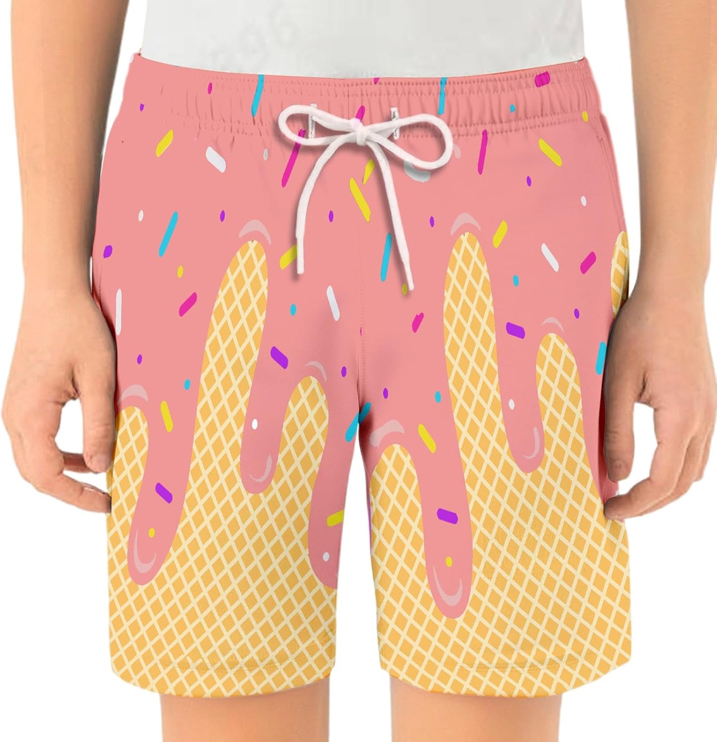 Ice Cream Boy Baseball Shorts Waffle Or Cone Preppy Shorts,Kids Youth Ice Cream Drip Track Short Pants