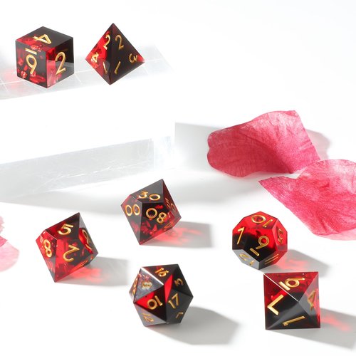 FateStone Sharp Resin Balanced Dice Set, Handmade 7 pcs D&D dice with Gift Box for Dungeons and Dragon Game（(Red-A)