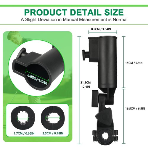 CALEPTONG Golf Push Cart Umbrella Holder 180 Degrees Adjustable Golf Trolley Umbrella Holder, Universal Umbrella Stand Attachment for Golf Cart/Stroller/Wheelchair/Bike