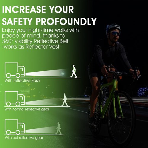 Xthrotsenk Reflective Sash for Walkingt High Visibility Reflective Running Gear with 2 Wrist Straps Night Walking Safety Gear for Night Walking Cycling Running Jogging Hiking (Green)