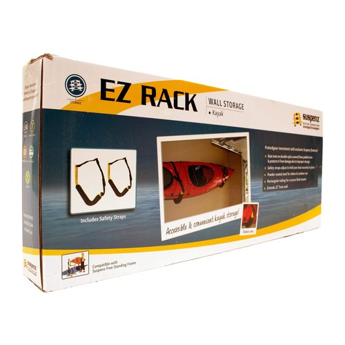 Suspenz EZ Kayak Storage Rack, Indoor & Outdoor Wall Mounts for Kayaks & SUP Paddle Boards, Powder-Coated Steel with Foam Pads & Safety Straps, Holds up to 125 lbs (12-9903)