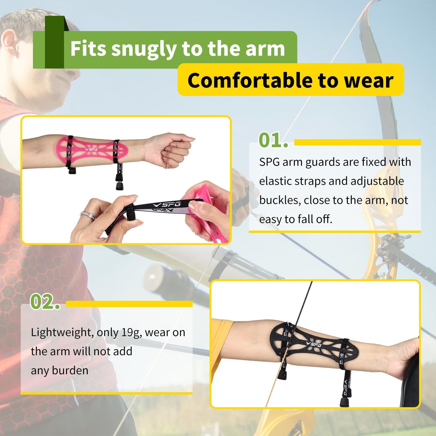 SPG Archery Arm Guard Protector - Adjustable Professional Bow Arm Guards Forearm Protector Armguard for Adults Youth Men Women Competition Shooting Hunting Practice
