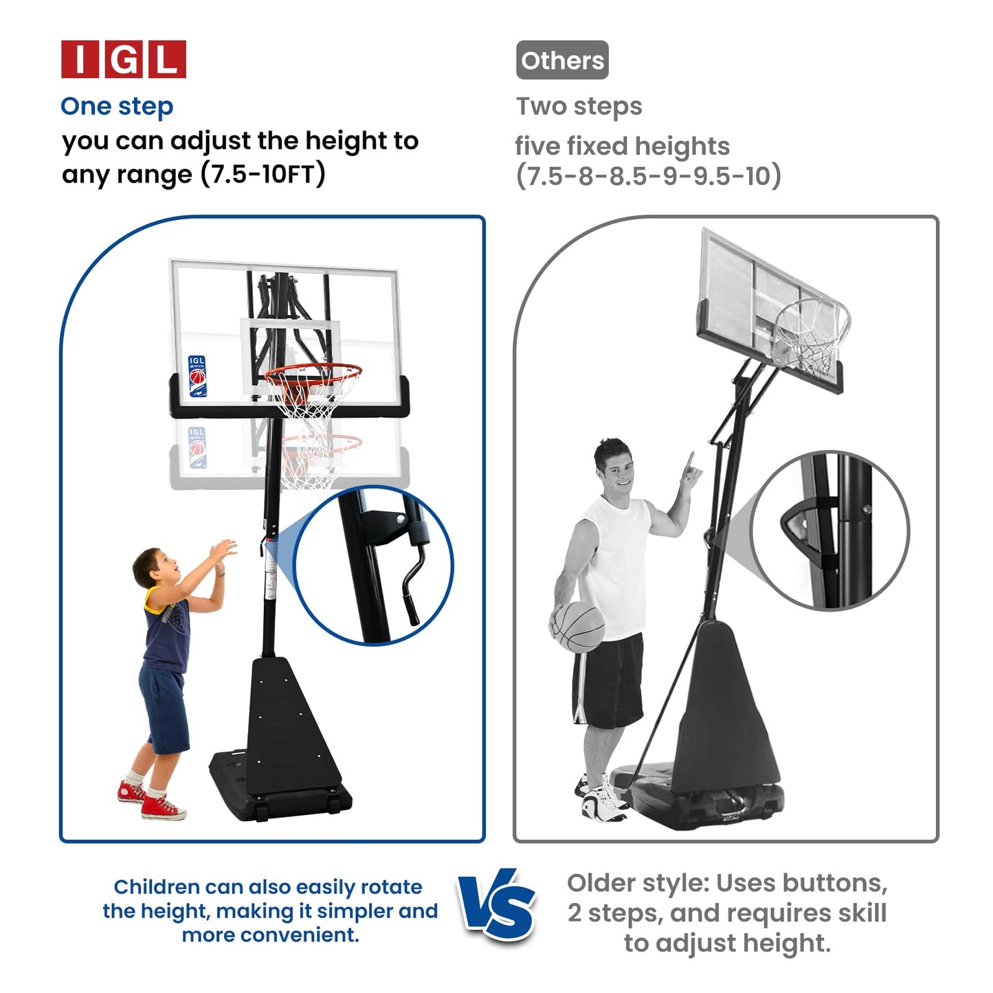 IGL Basketball Hoop Outdoor with 52 Inch Shatterproof Backboard, 10FT Height Portable Basketball Hoop Outdoor, Adjustable Basketball Goal System (Black)