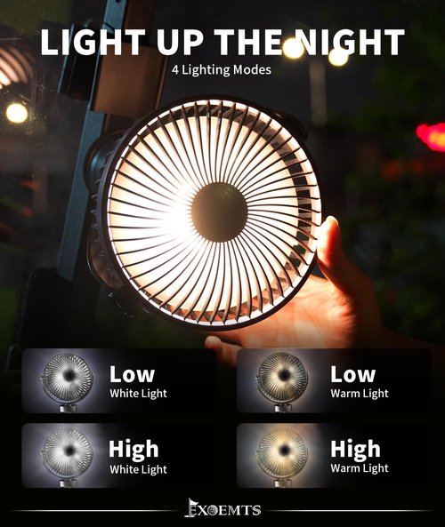 EXOEMTS Magnetic Golf Cart Fan Rechargeable, 10000mAh Battery, 4-Speed Quiet Cruise Fan with LED Light, 360° Portable Rotation, Strong Magnet Base, USB-C, Compatible with EZGO Club Car YAMAHA, 1 PCS