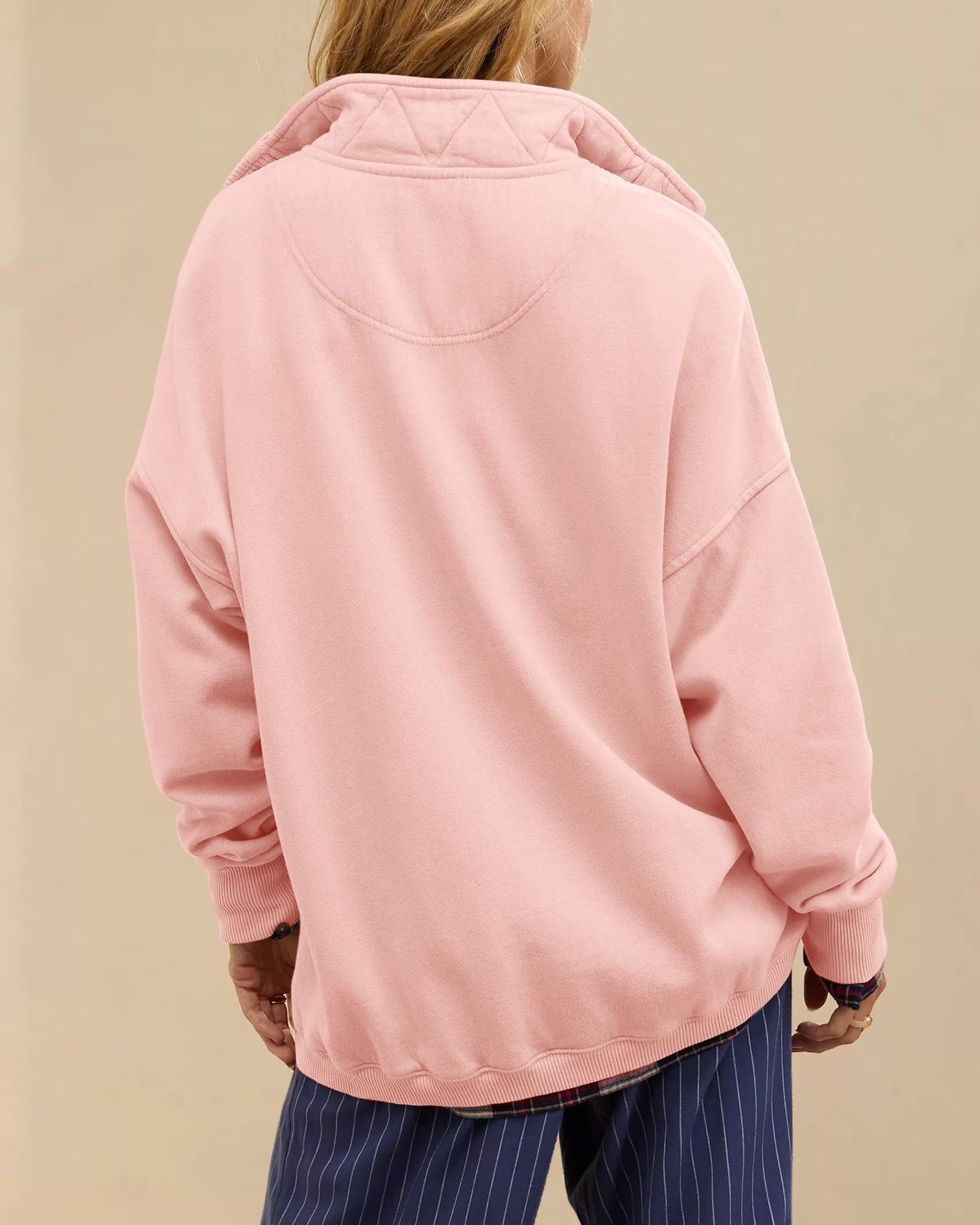 Gacaky Sweatshirt for Women Oversized Casual Long Sleeve Button Henley Neck Pullover Tops Fashion Outfits Clothes Pink XS