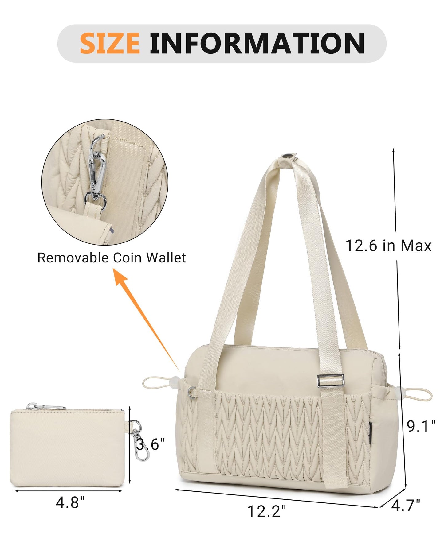 Small Gym Bag for Women Quilted Mini Tote with Wet Compartment and Coin Purse, Cute Duffle Bag for Girls Workout Sport Travel,Beige