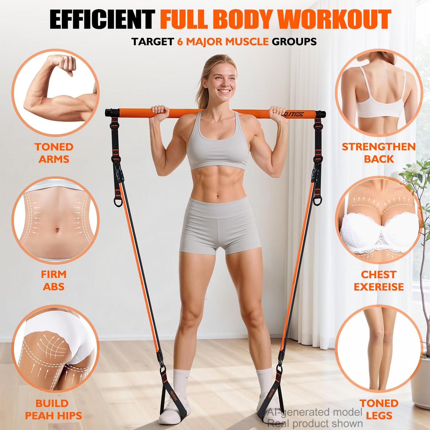 KUTIZE Pilates Bar Kit with Resistance Bands, Pilates Equipment, Multifunctional Resistance Bands with Bar for Women & Men, Home Gym Strength Training Equipment for Hip, Back, Arm, Full-Body Workouts