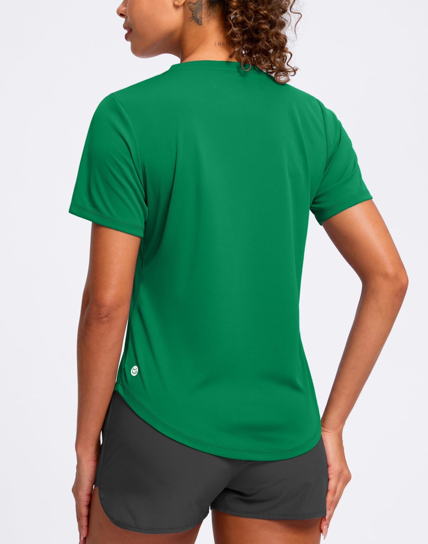 Womens Workout Shirts V-Neck Short Sleeve UPF 50+ Sun Shirt Moisture Wicking Dry Fit Top for Gym, Running, Athletic (Green, L)